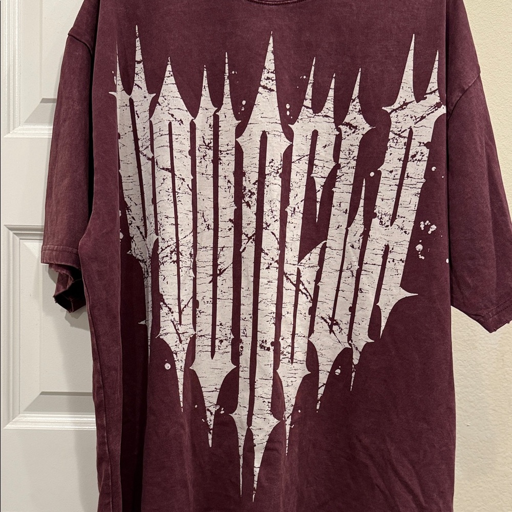 YoungLA Maroon Short Sleeve Tee with Distressed White Graphic